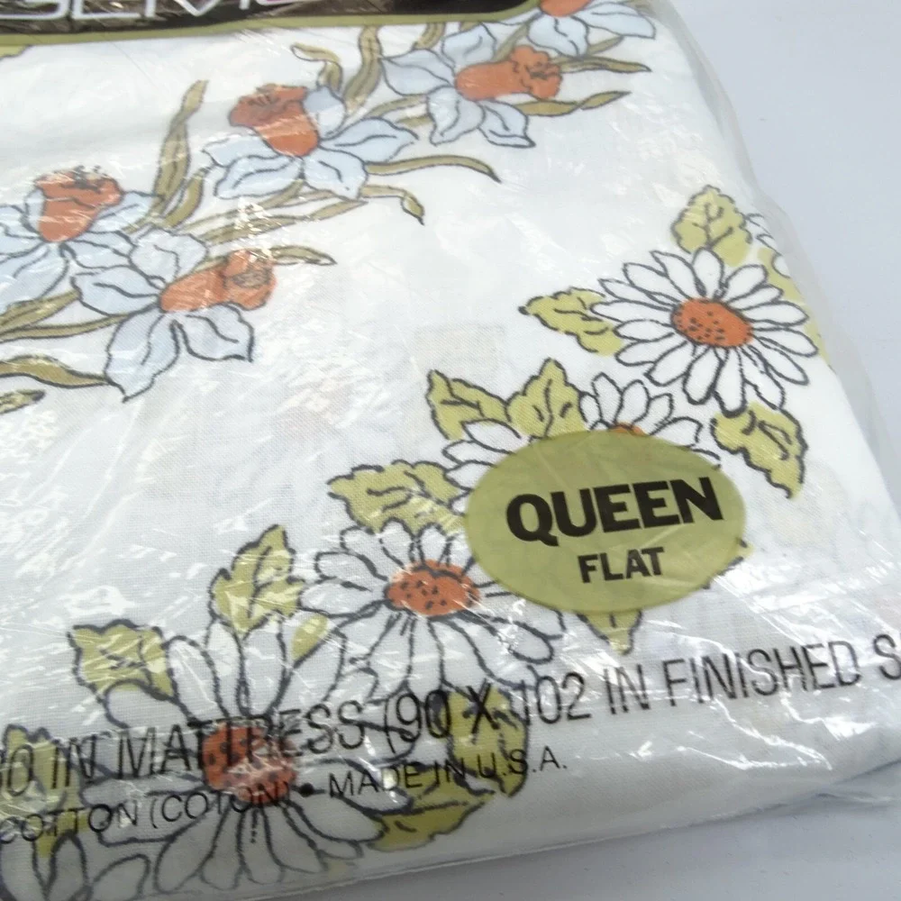 Vintage Edgemont No-Iron Muslin Queen Flat Sheet Garland Floral‎ USA Made New